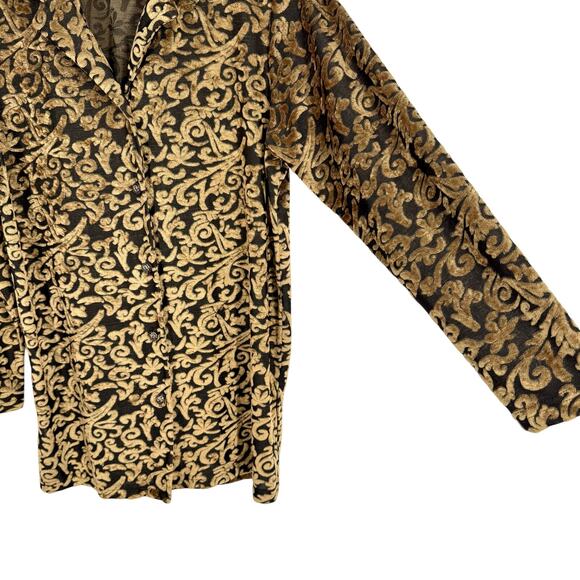 Diane Von Furstenberg Medium Vintage Gold Velvet Burnout Holiday Christmas Top - Picture 5 of 8